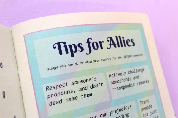 A corner of a page shows the words ‘Tips for Allies’ in clear blue typeface on a pale blue background.