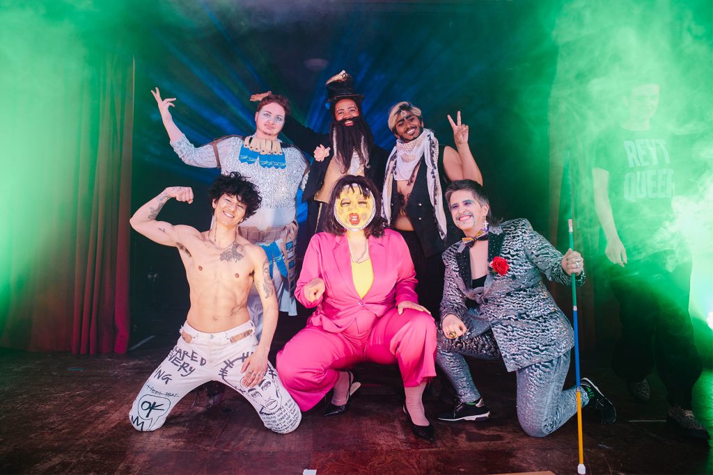 Group shot onstage of Chiyo, Awesome Swelles, Hot Pot, Tito Bone, Harddeep Singh and Richard Melanin the Third